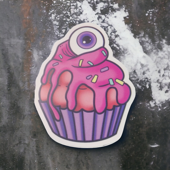 Eyeball Cupcake Pink Purple Sticker Spooky Pastel Goth Cute Creepy Punk Scary - Picture 1 of 2